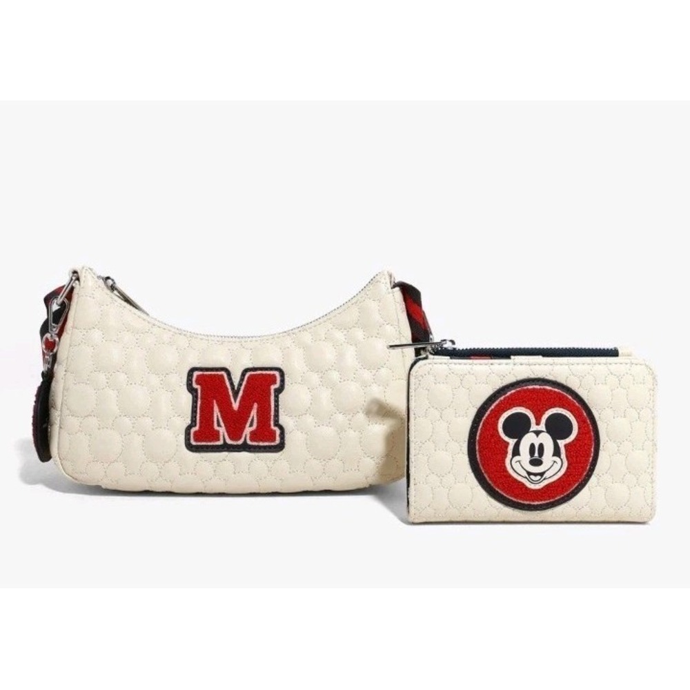 Loungefly Disney Mickey Mouse Vintage Quilted Chenille Patch‎ Crossbody & Wallet